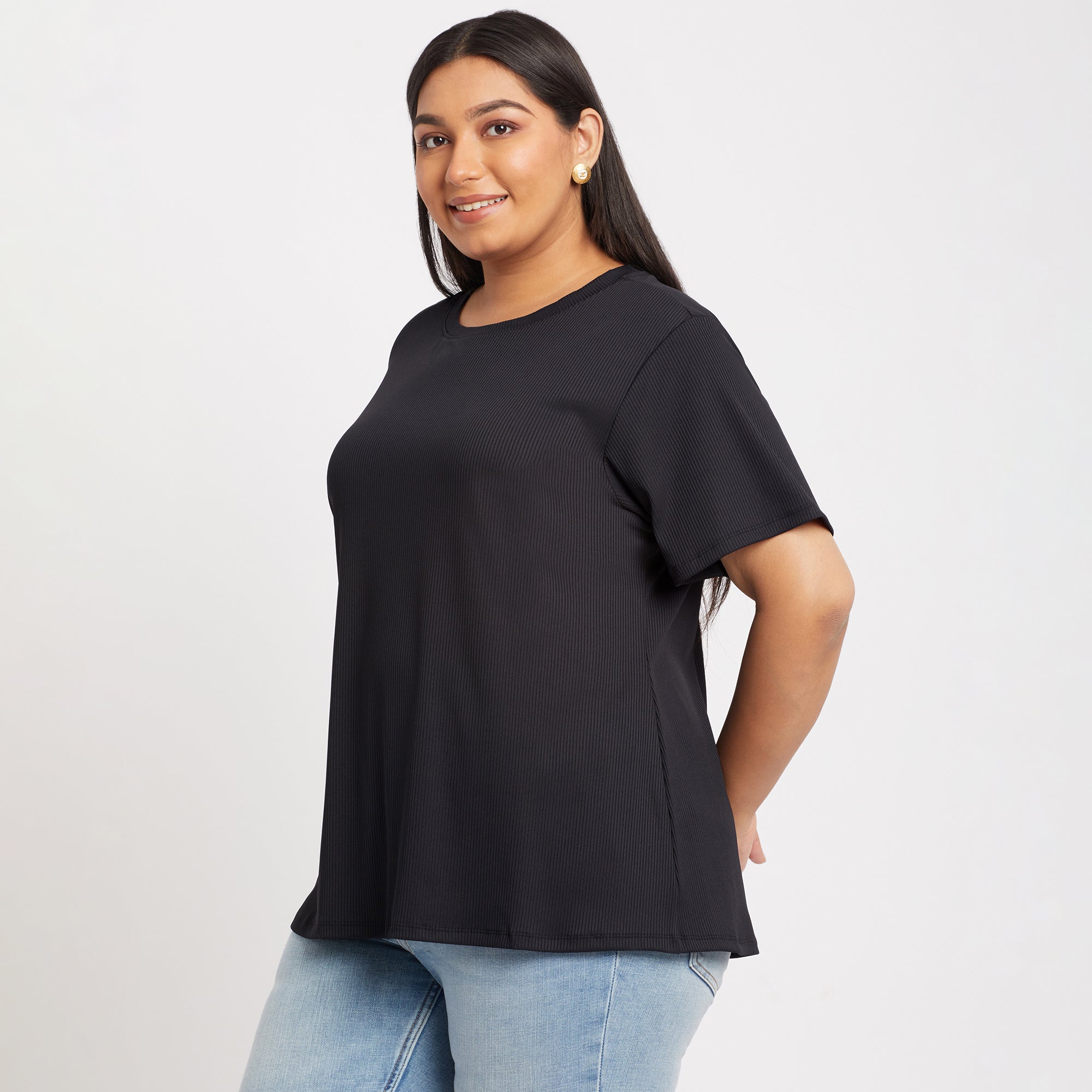 Black Rib Essential Plus Size Tshirt