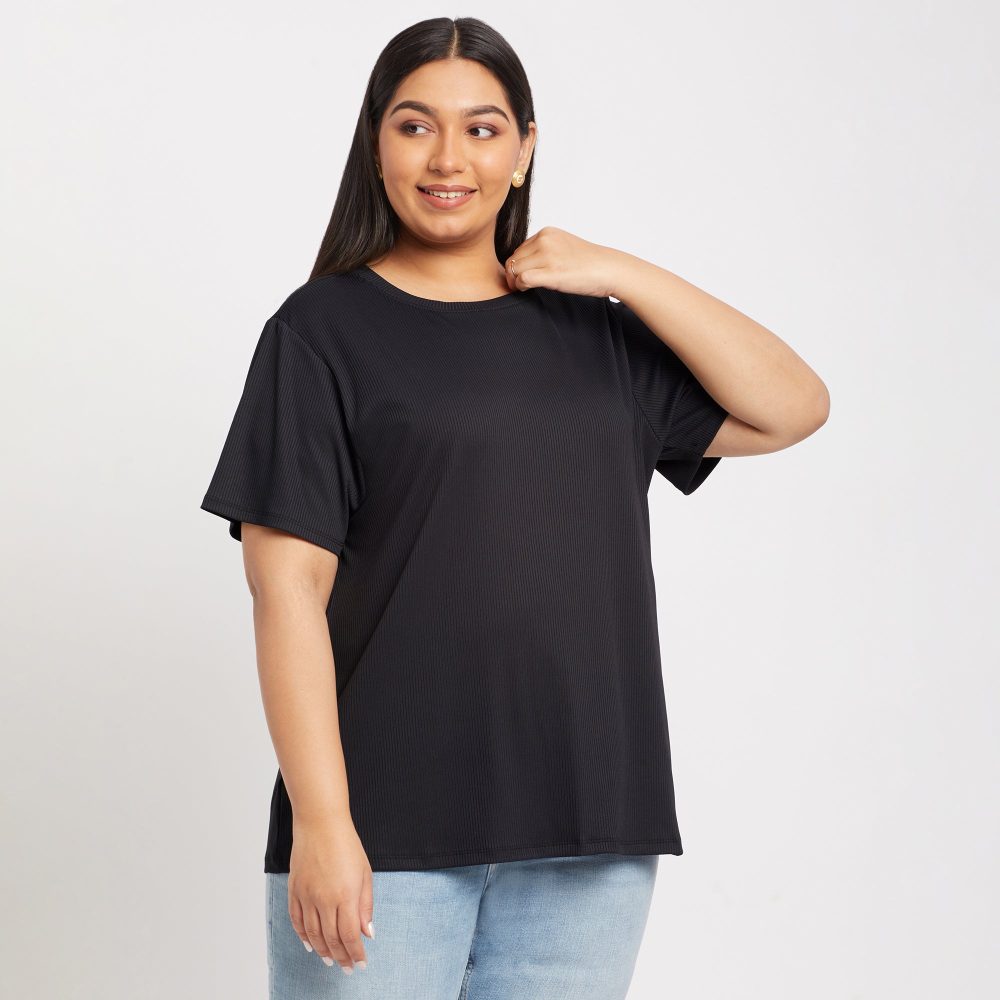 Black Rib Essential Plus Size Tshirt