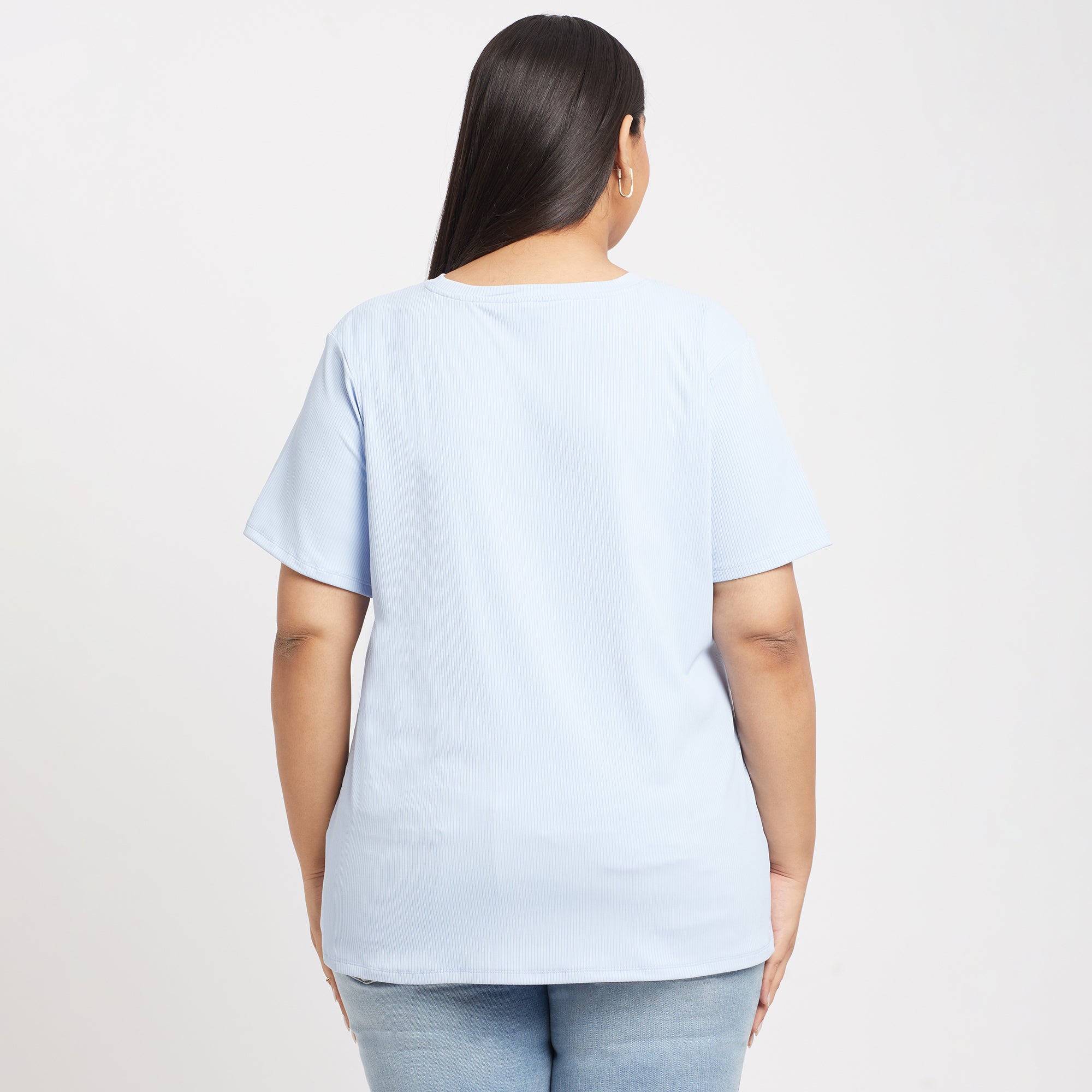 Sky Blue Rib Essential Plus Size Tshirt