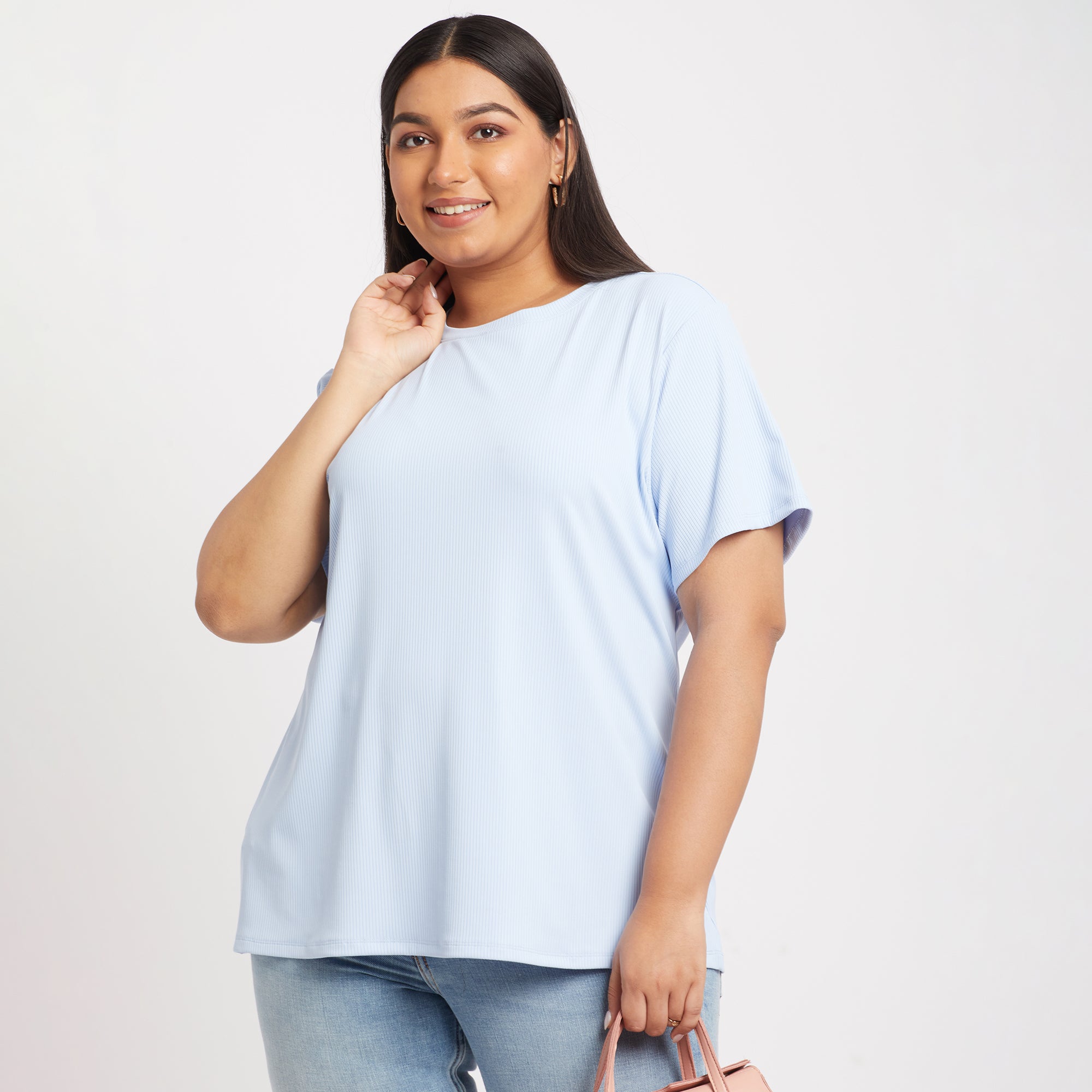 Sky Blue Rib Essential Plus Size Tshirt