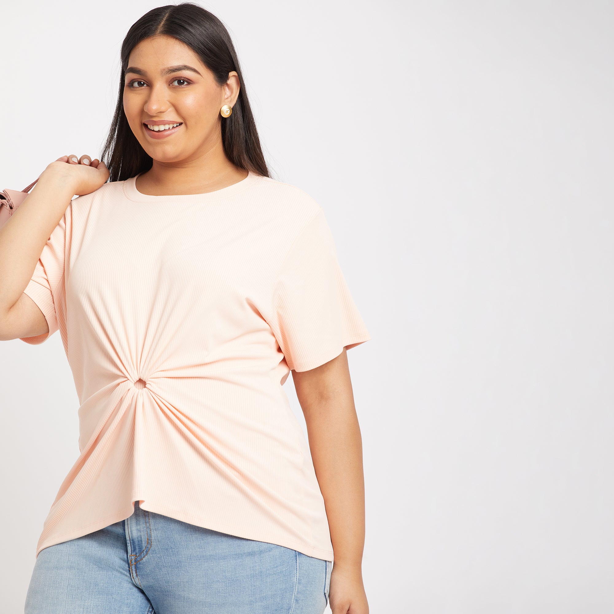 Baby Pink Rib Essential Plus Size Tshirt