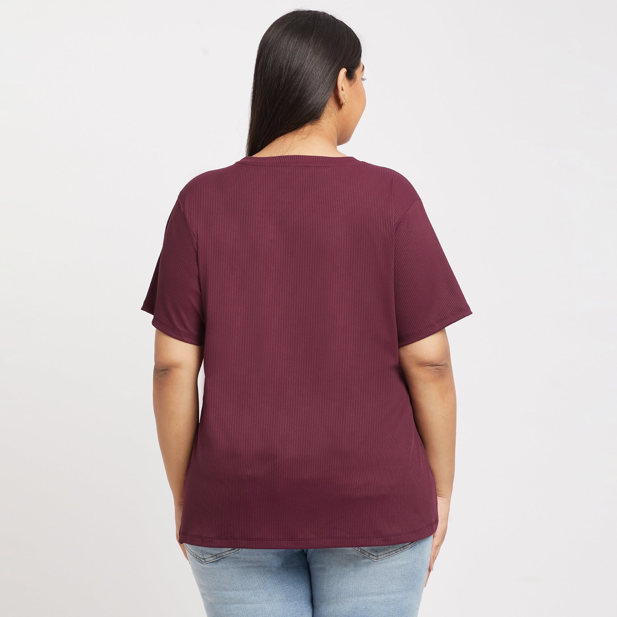 Maroon Rib Essential Plus Size Tshirt