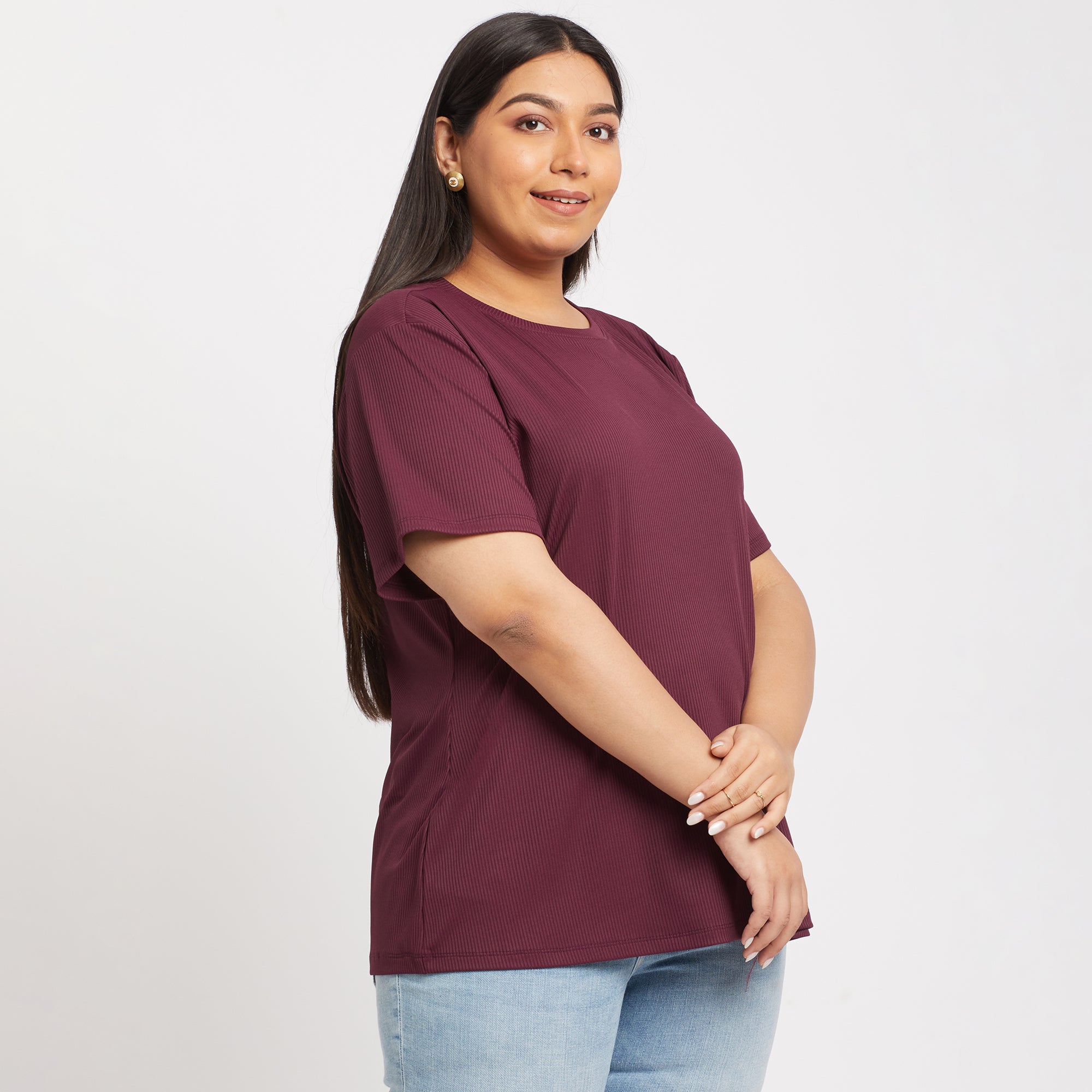 Maroon Rib Essential Plus Size Tshirt