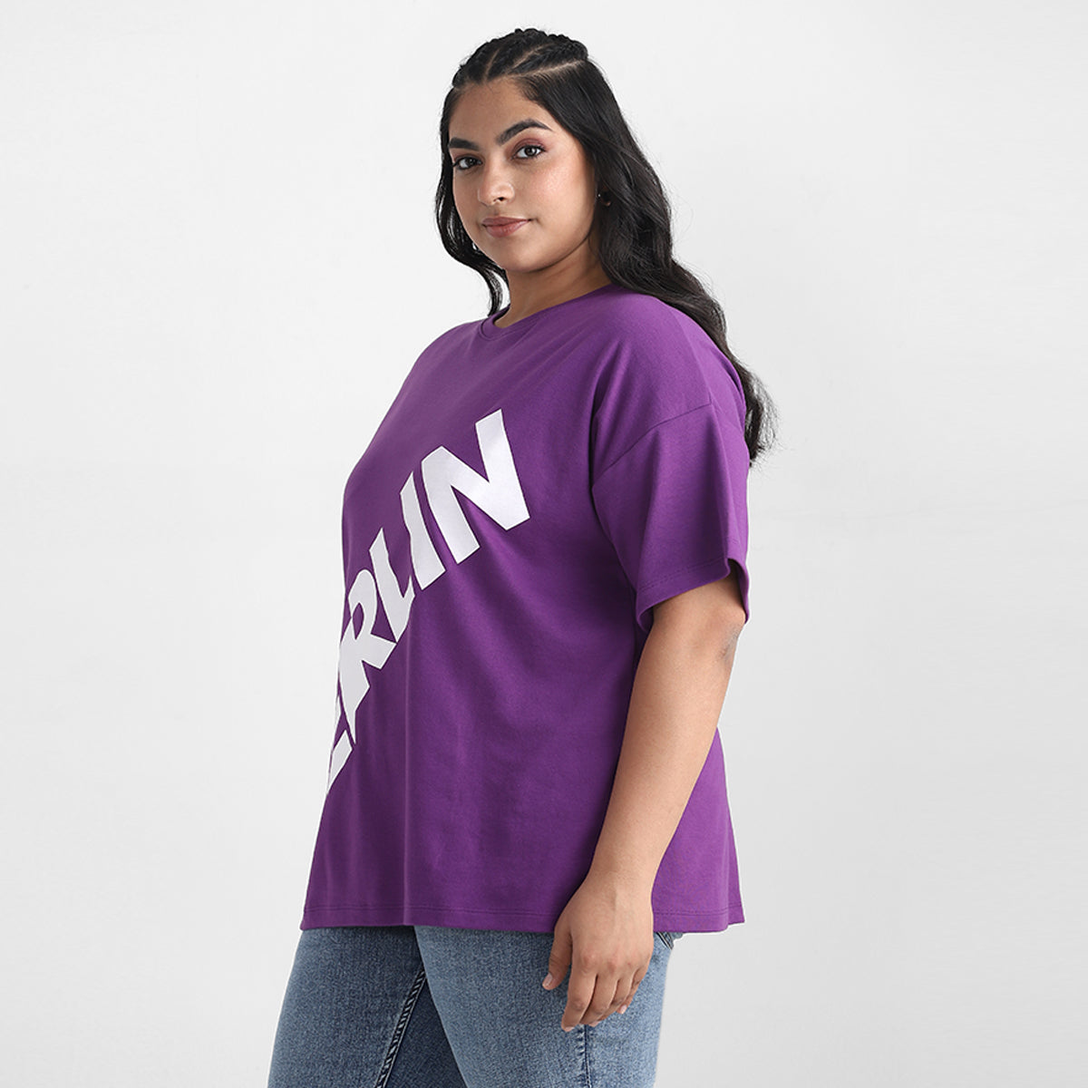 Purple Berlin Plus Size Chest Print Cotton Tee