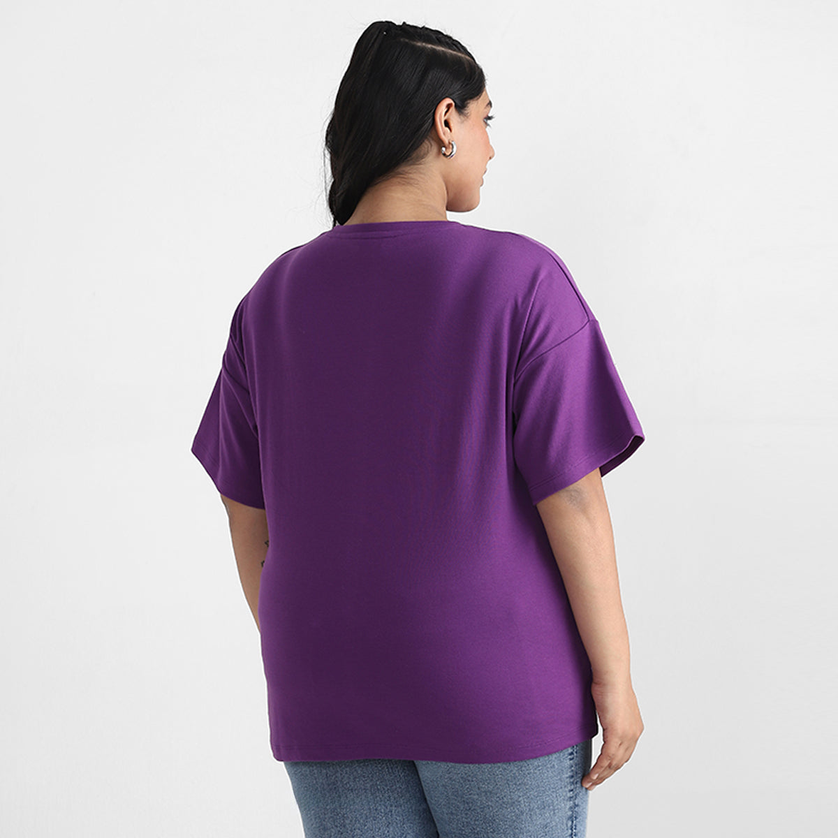 Purple Berlin Plus Size Chest Print Cotton Tee