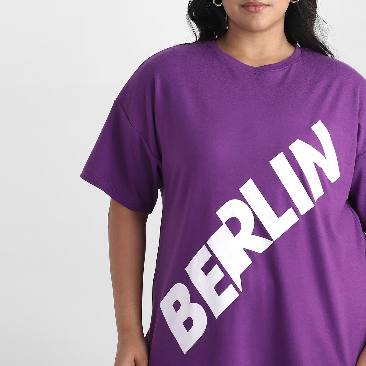 Purple Berlin Plus Size Chest Print Cotton Tee