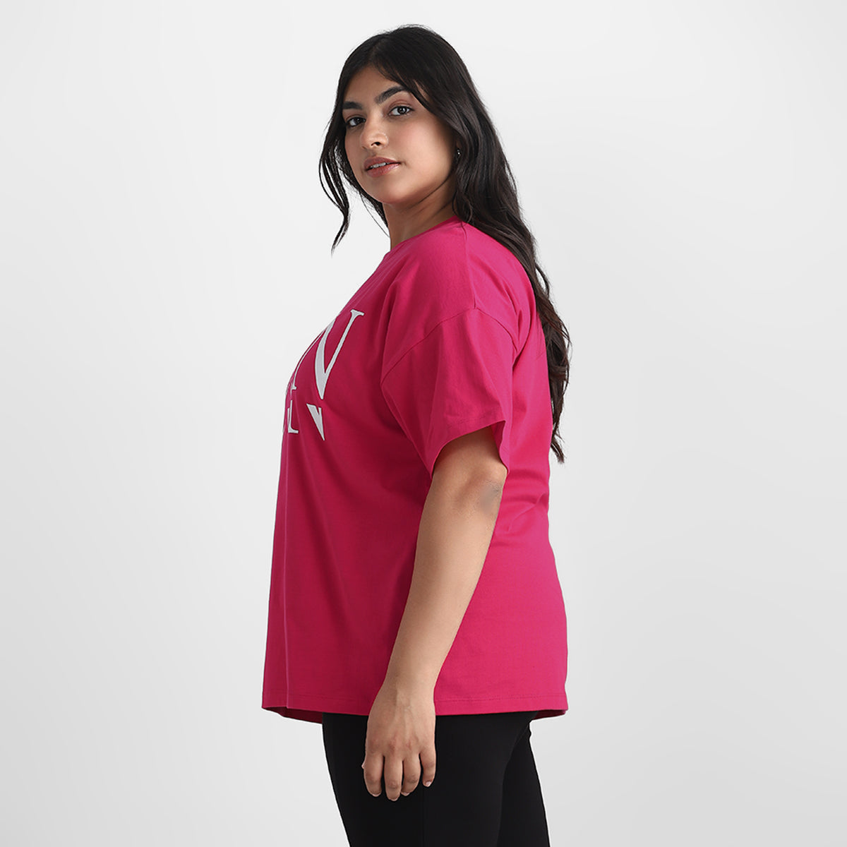 Fuchsia Icon Plus Size Chest Print Cotton Tee