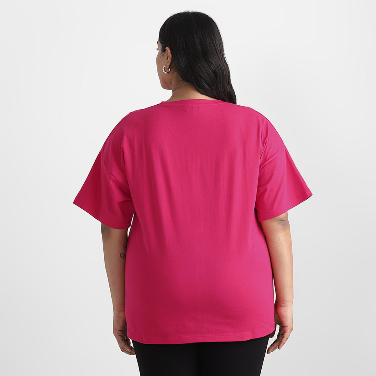 Fuchsia Icon Plus Size Chest Print Cotton Tee