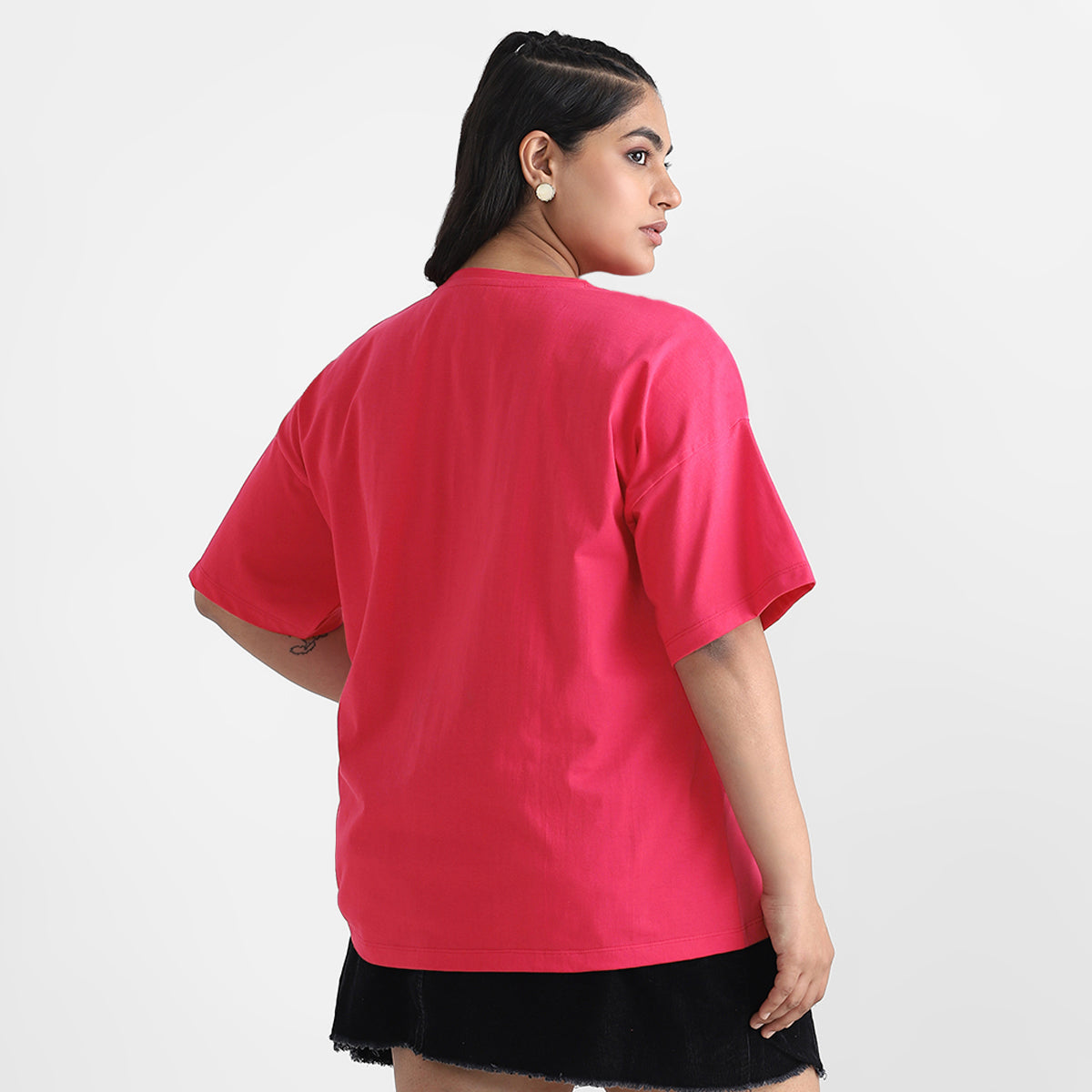 Fuchsia Heart Plus Size Chest Print Cotton Tee