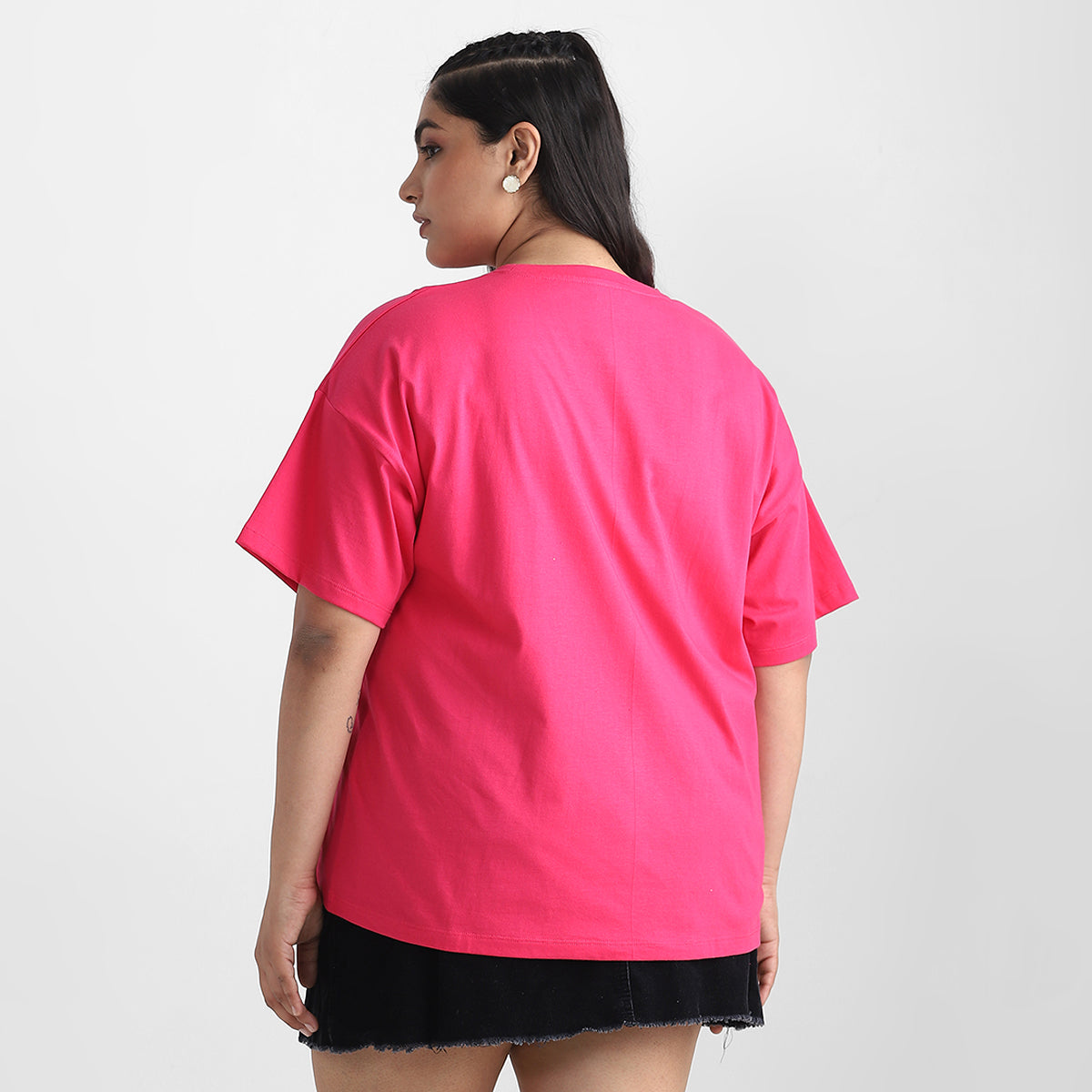 Fuchsia Rose Plus Size Chest Print Cotton Tee