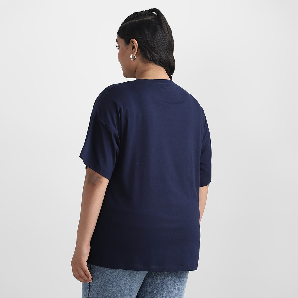 Navy Plus Size Chest Print Cotton Tee