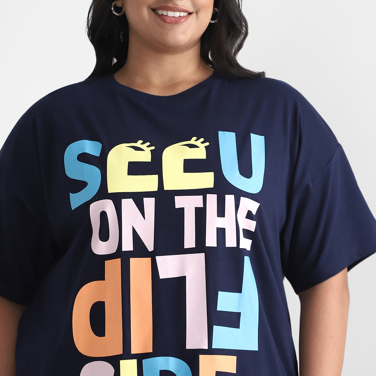 Navy Plus Size Chest Print Cotton Tee