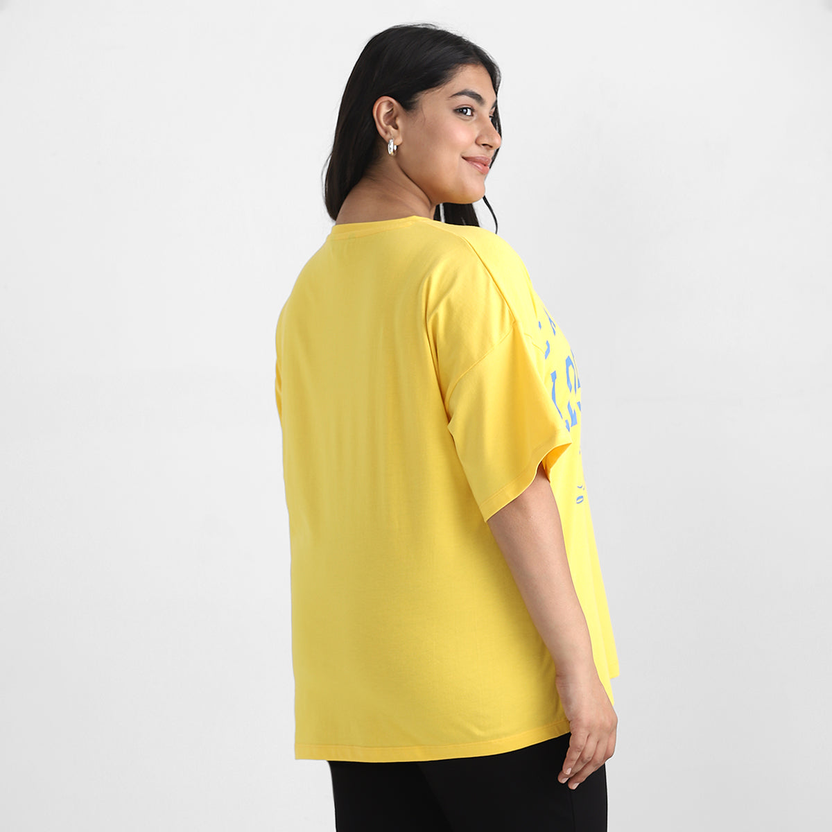 Yellow Text Plus Size Chest Print Cotton Tee