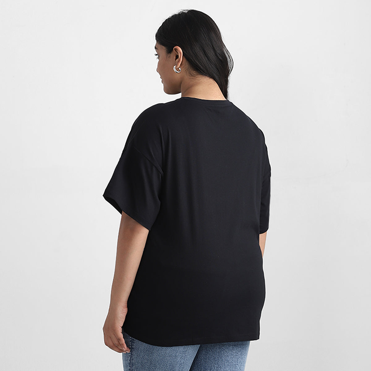 Black Text Plus Size Chest Print Cotton Tee