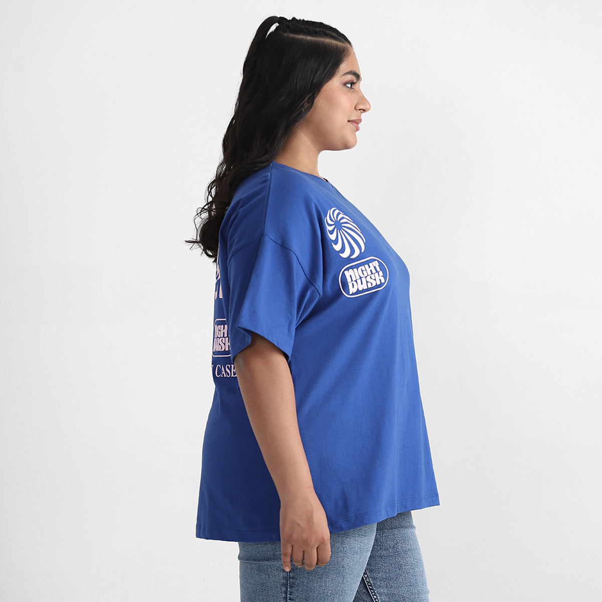 Royal Blue Plus Size Chest Print Cotton Tee