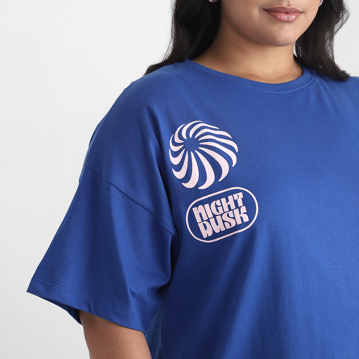 Royal Blue Plus Size Chest Print Cotton Tee