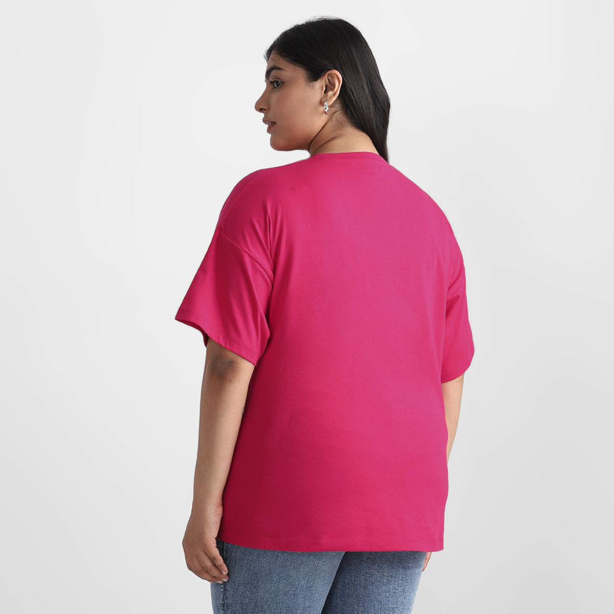 Fuchsia Ying Yang Plus Size Chest Print Cotton Tee