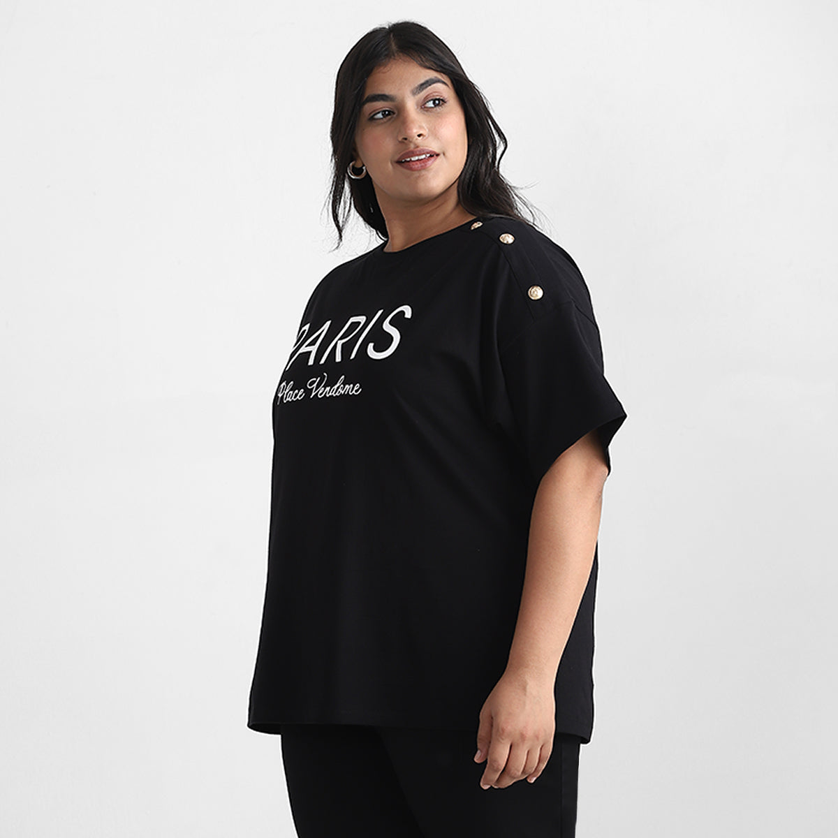 Black City Plus Size Chest Print Cotton Tee