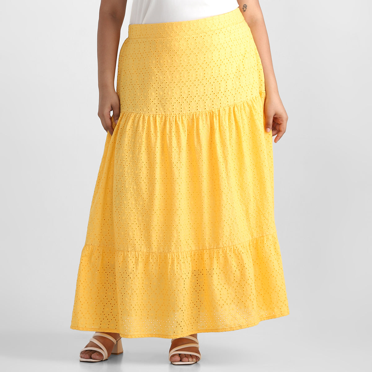 Cotton Schiffli Plus Size Tiered Skirt