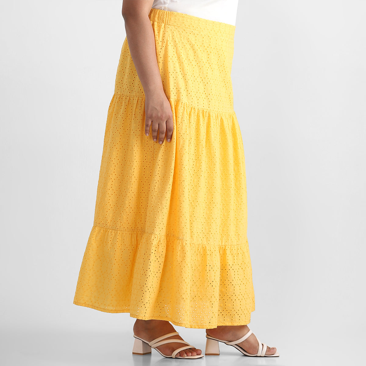 Cotton Schiffli Plus Size Tiered Skirt