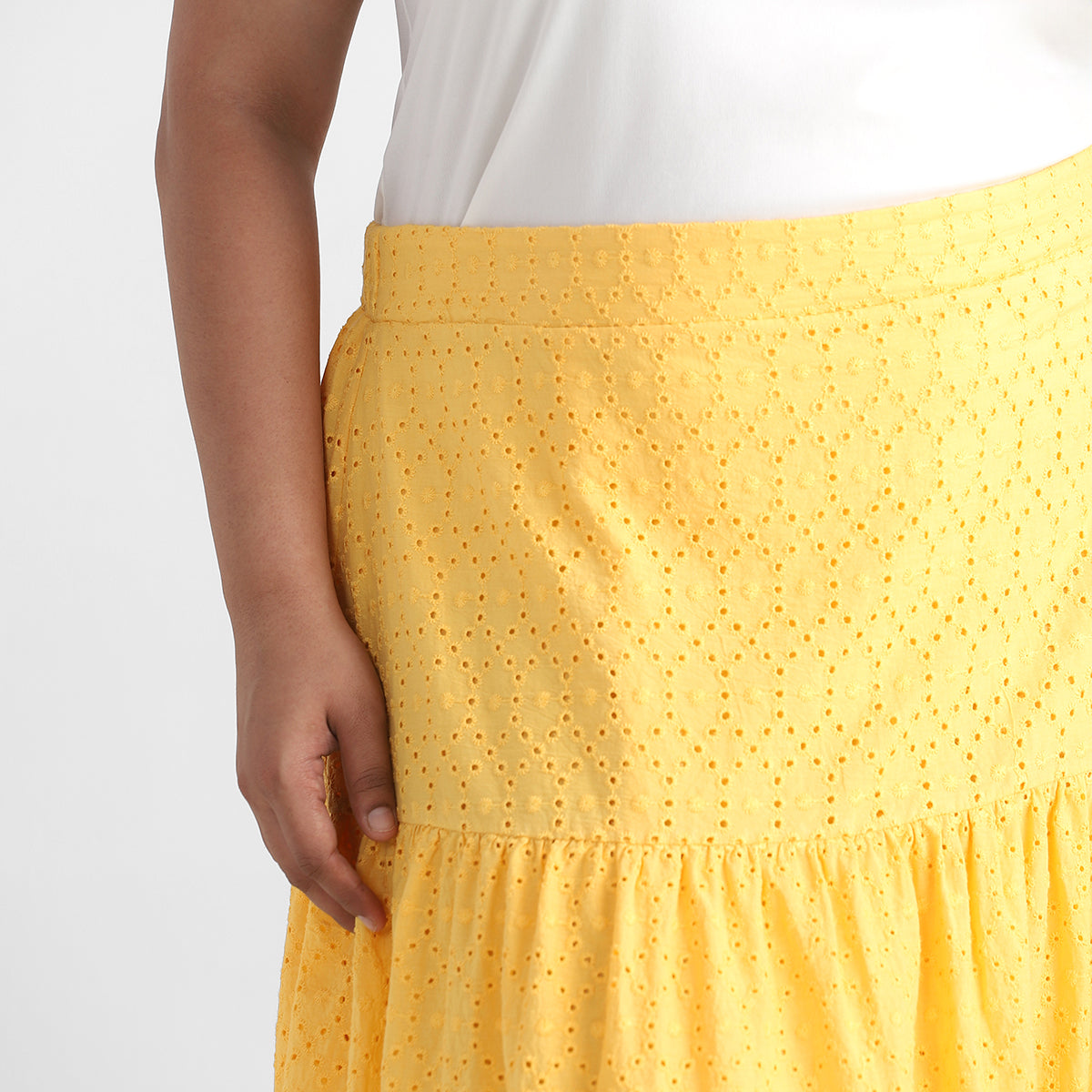 Cotton Schiffli Plus Size Tiered Skirt