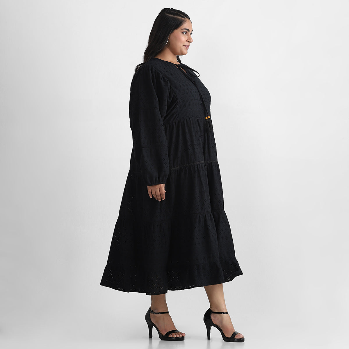 Black Cutwork Schiffli Cotton Plus Size Dress