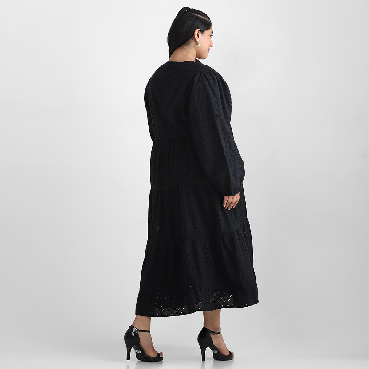 Black Cutwork Schiffli Cotton Plus Size Dress