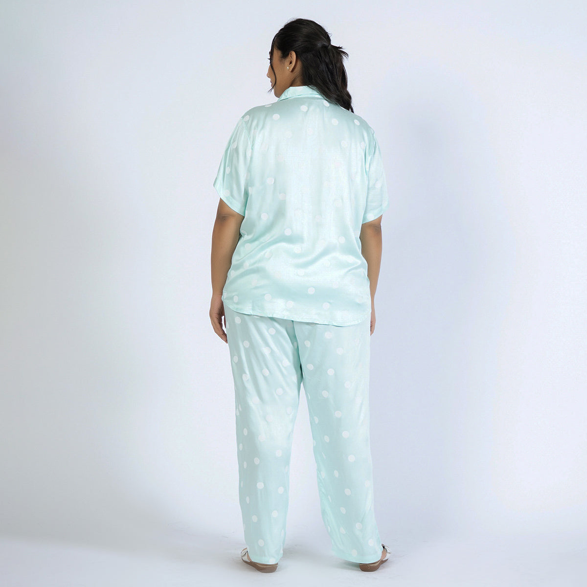 Turquoise Polka Print Plus Size Viscose PJ Set Product Image 2