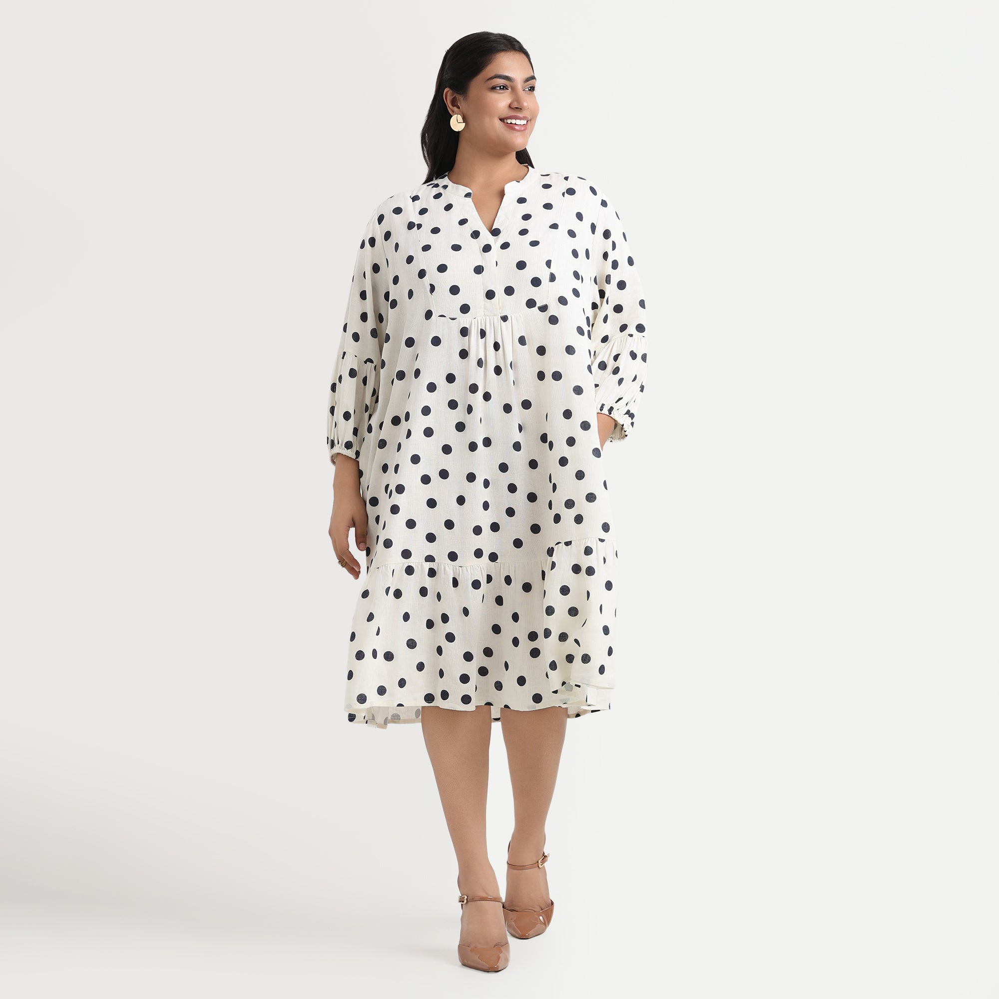 White and black polka dot dress, chic plus size dress
