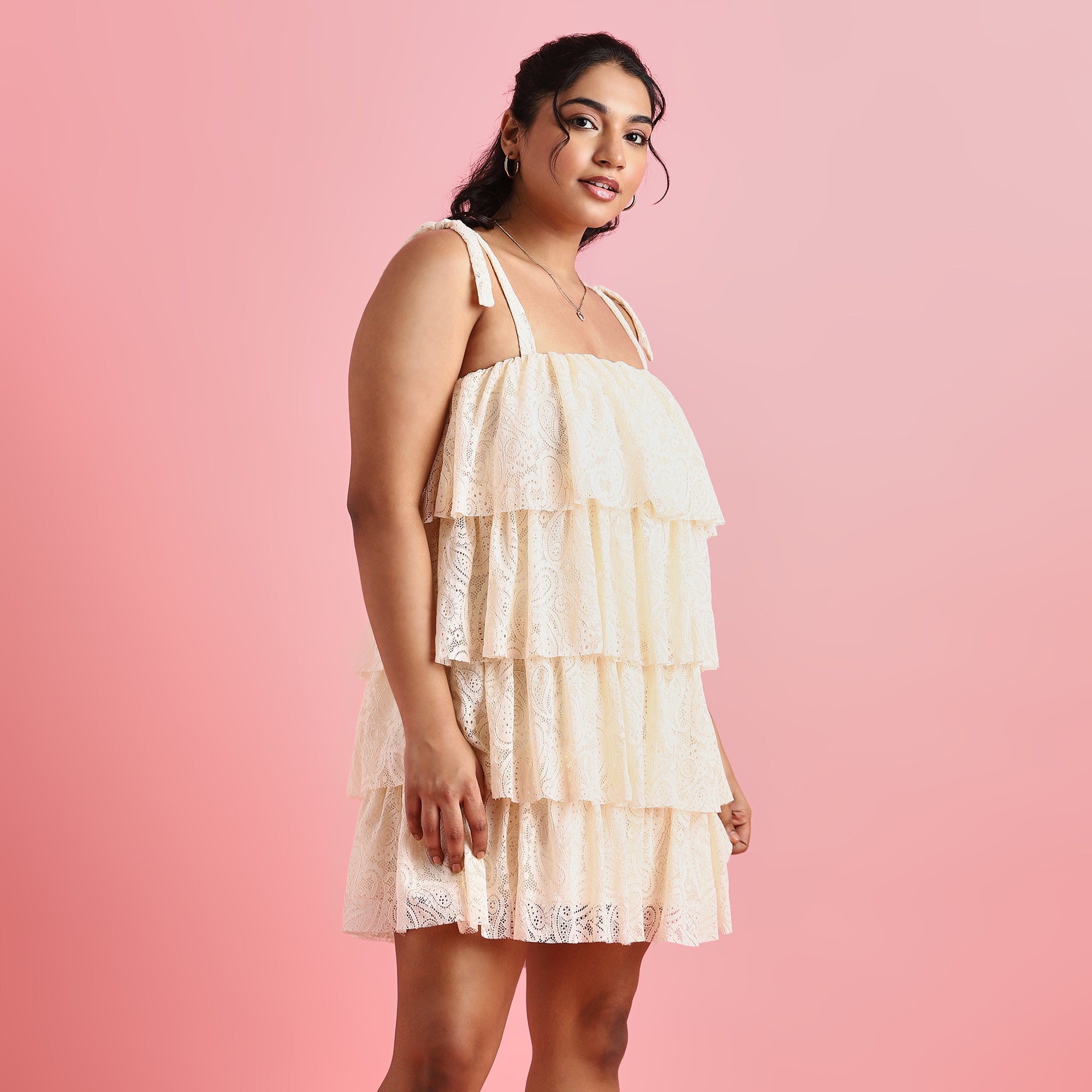 Off-White Ruffle Plus Size Lace Dress