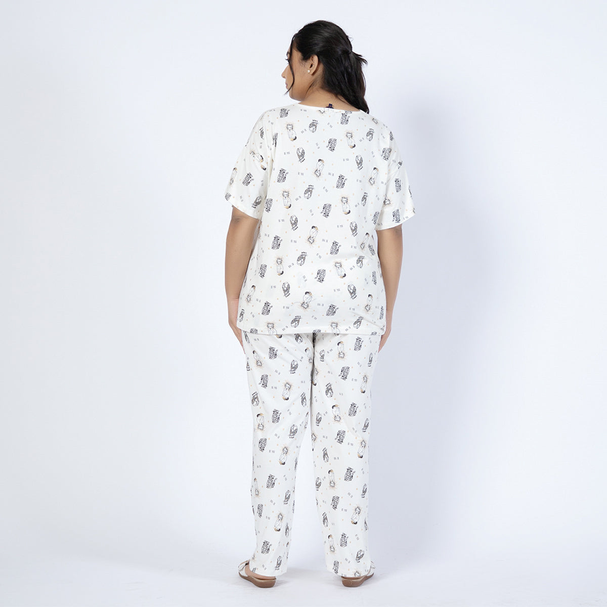 White Printed Cotton Jersey Plus Size PJ Set Product Image 3