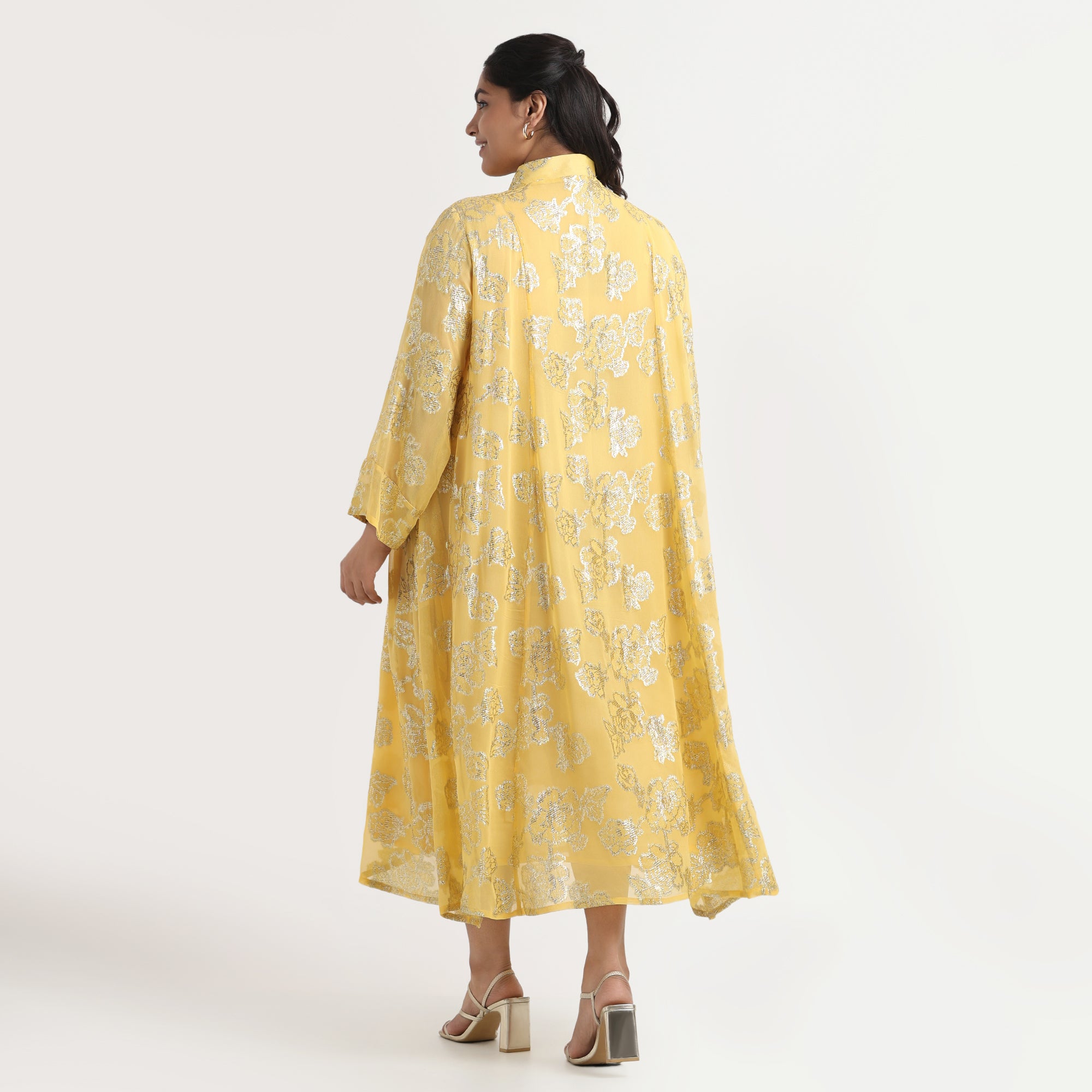 Yellow Burnout Plus Size Ethnic Festive Dress