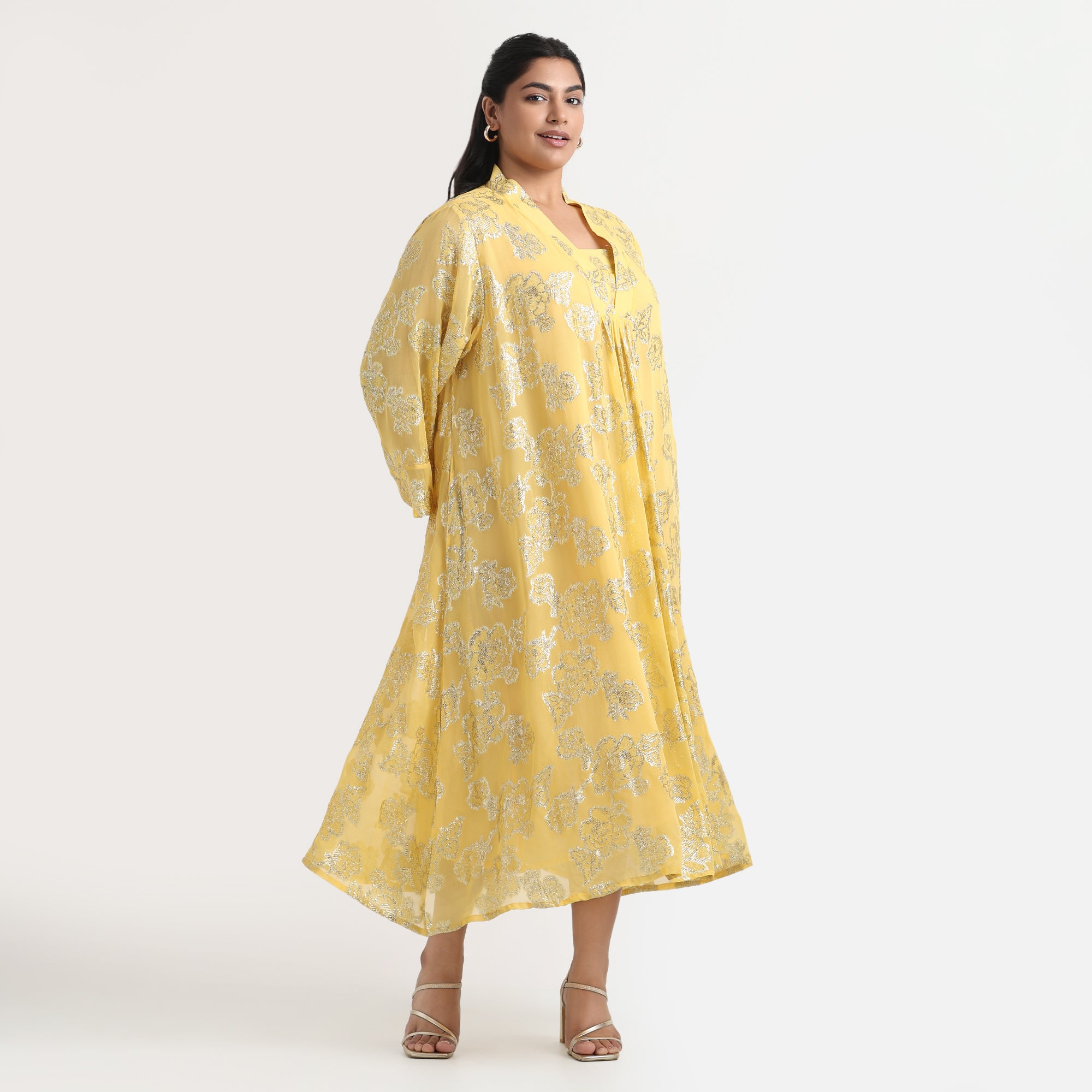 Yellow Burnout Plus Size Ethnic Festive Dress