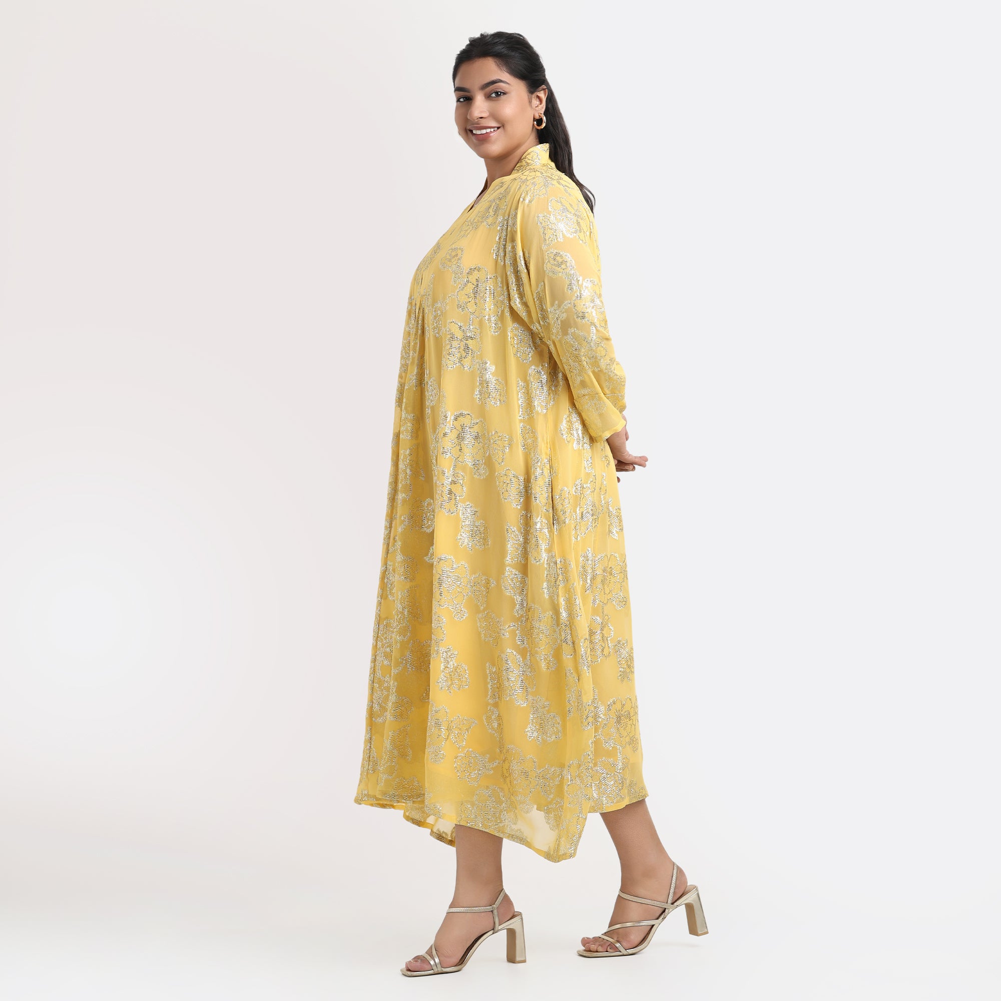 Yellow Burnout Plus Size Ethnic Festive Dress