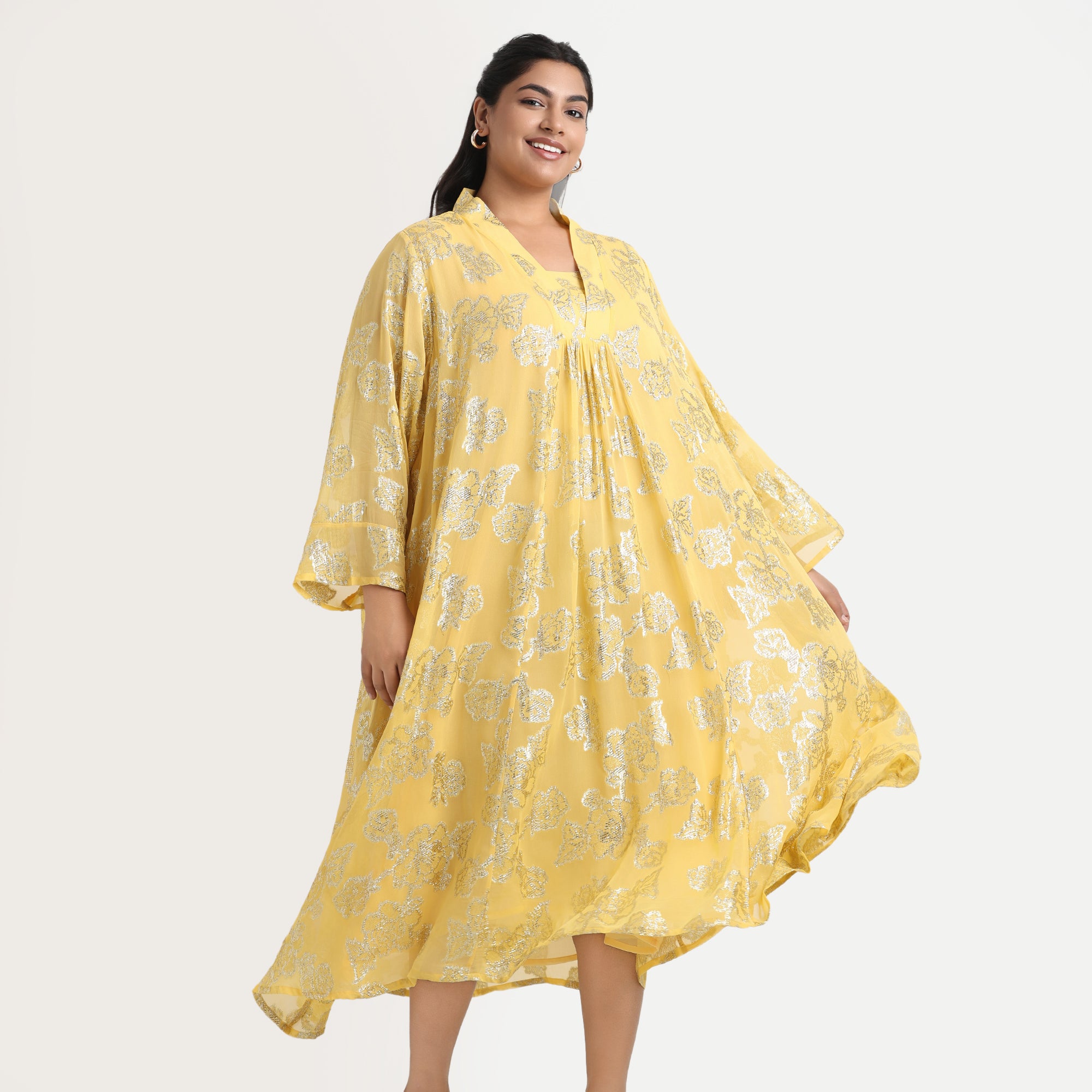 Yellow Burnout Plus Size Ethnic Festive Dress