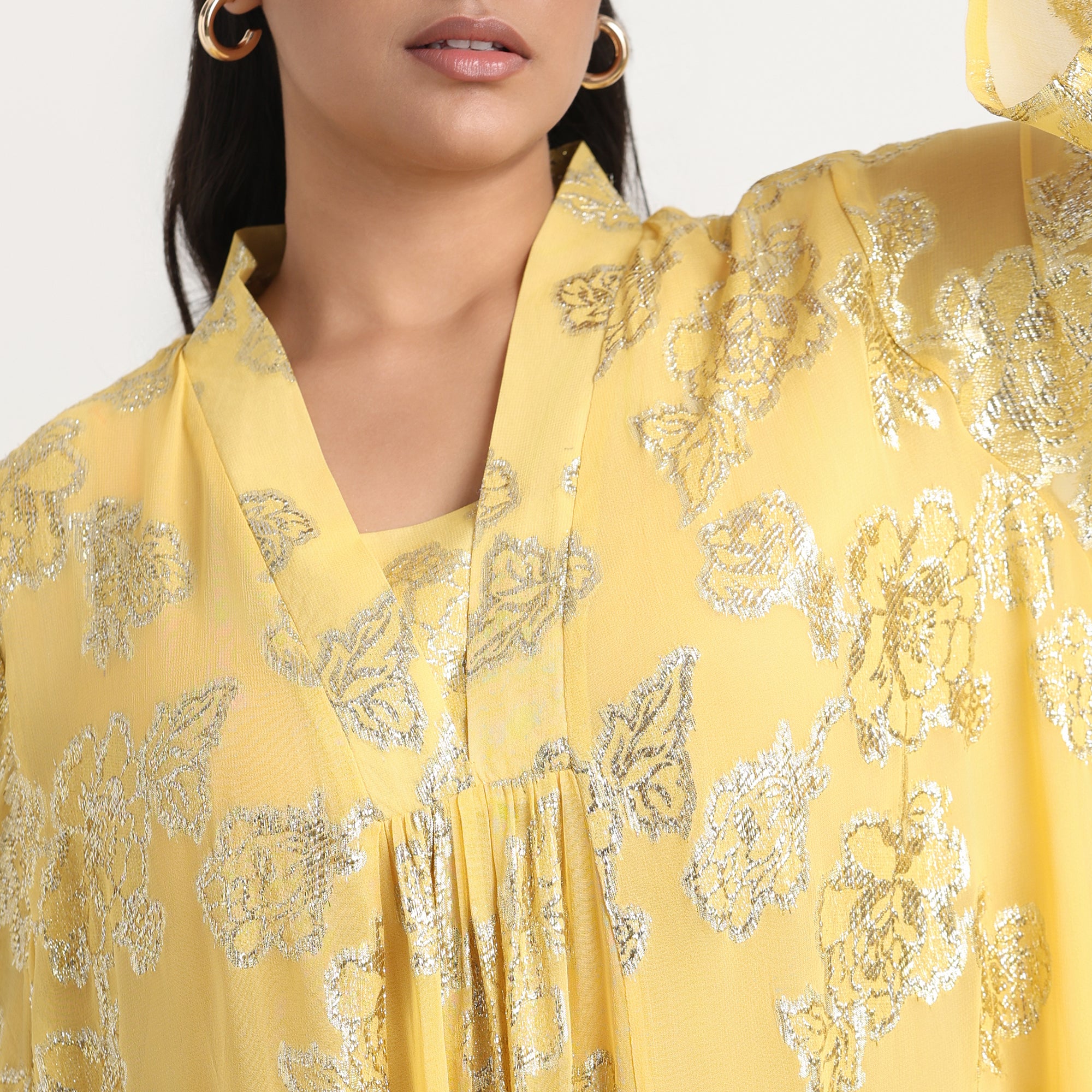 Yellow Burnout Plus Size Ethnic Festive Dress