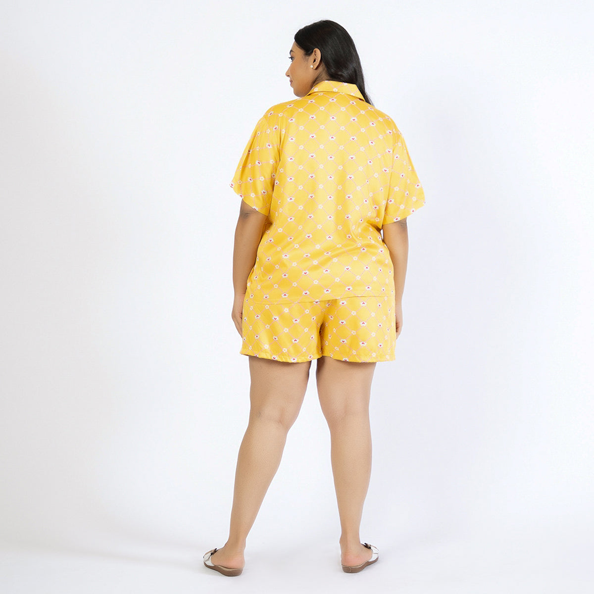 Yellow Print Plus Size Rayon Short Set Product Image 2