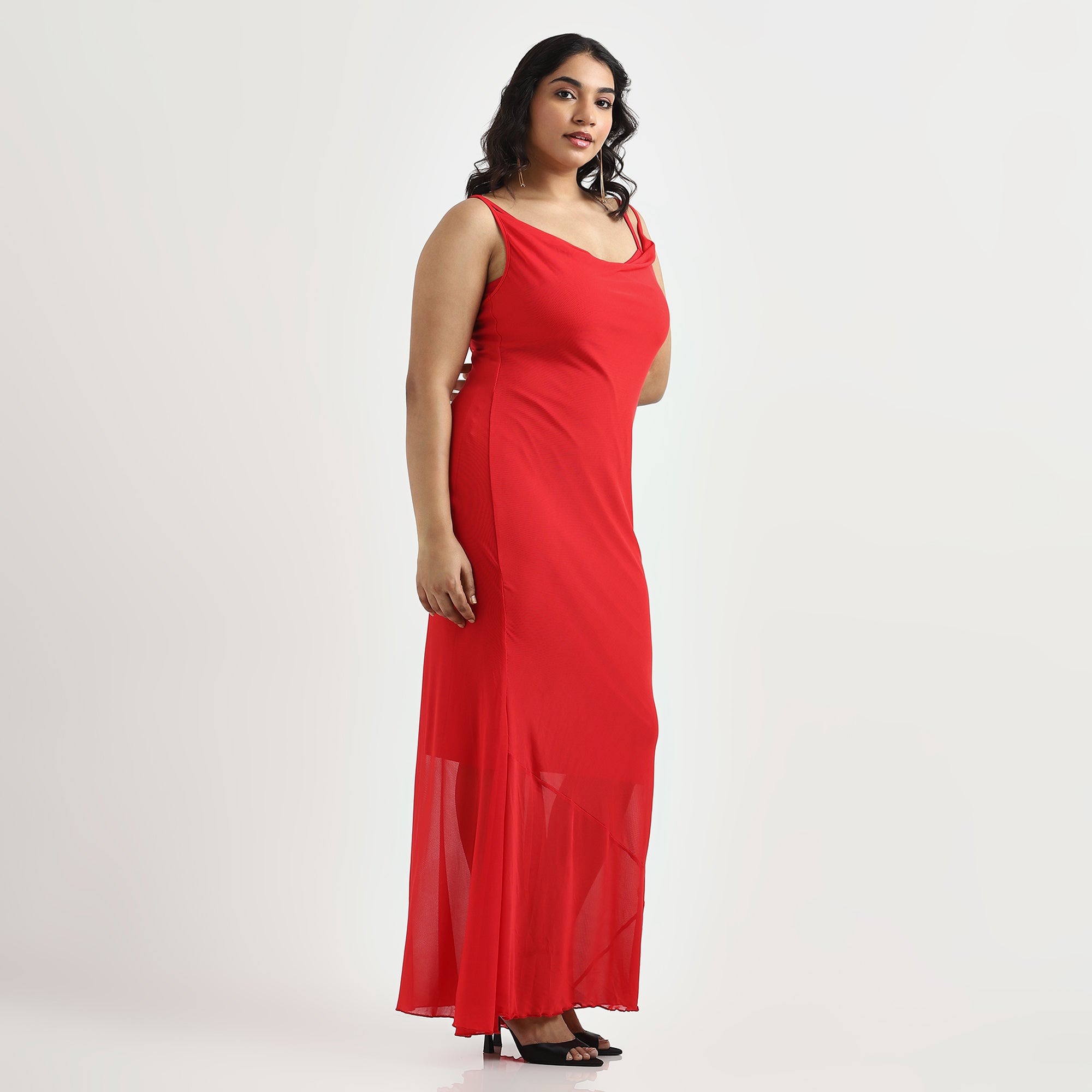 Image showcasing women wearing red slip dress